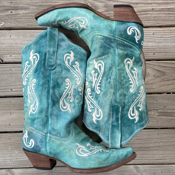 Corral Boots Turquoise Blue Leather Cortez Western Cowboy Boots Women's Size 10 - Picture 11 of 15
